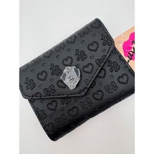 Luv Betsey Betsey Johnson LBCASH Black Wallet Trifold Heart Bow Accent Small